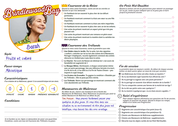 Feuille de personnage - Sarah