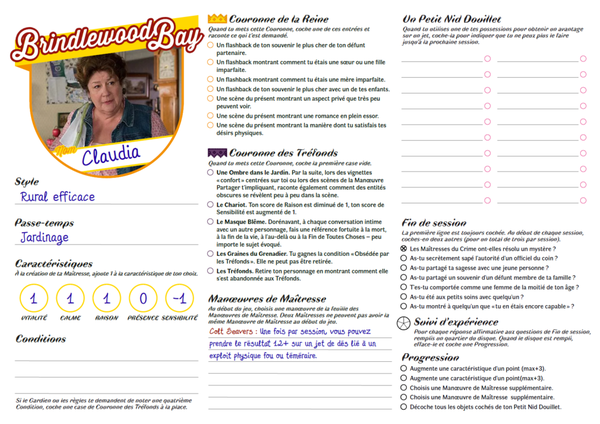 Feuille de personnage - Claudia